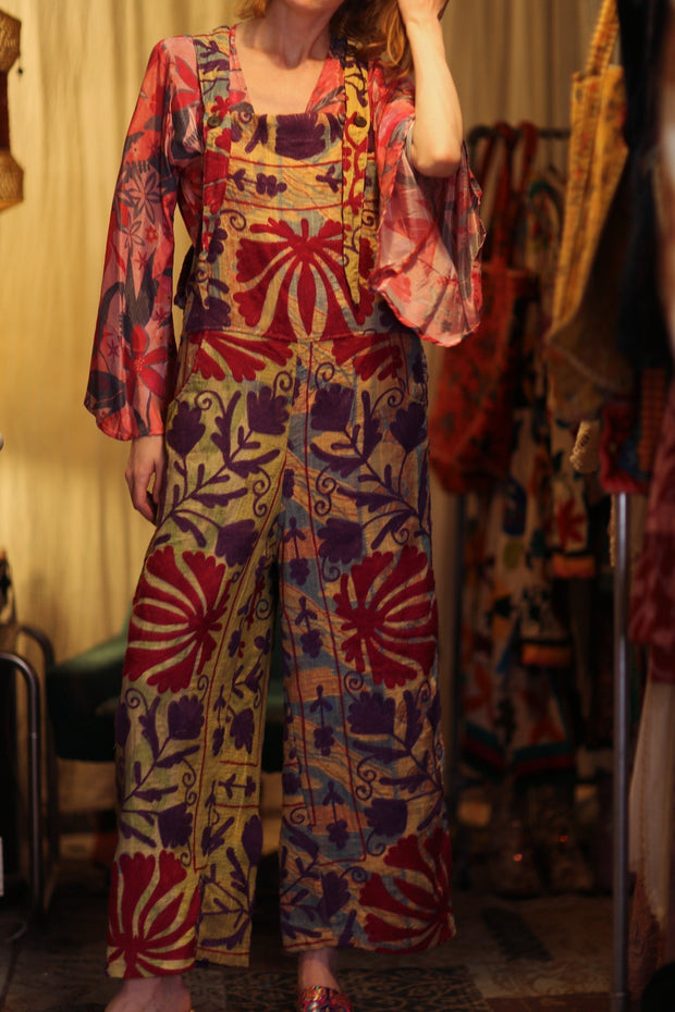 FREYA DUNGAREES EMBROIDERED FLOWERS - sustainably made MOMO NEW YORK sustainable clothing, embroidered slow fashion