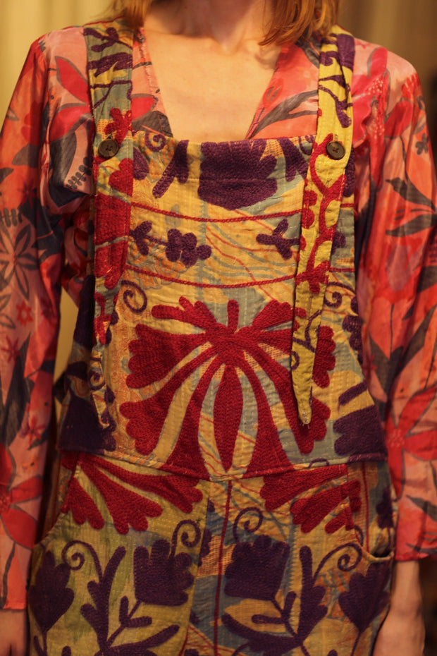 FREYA DUNGAREES EMBROIDERED FLOWERS - sustainably made MOMO NEW YORK sustainable clothing, embroidered slow fashion