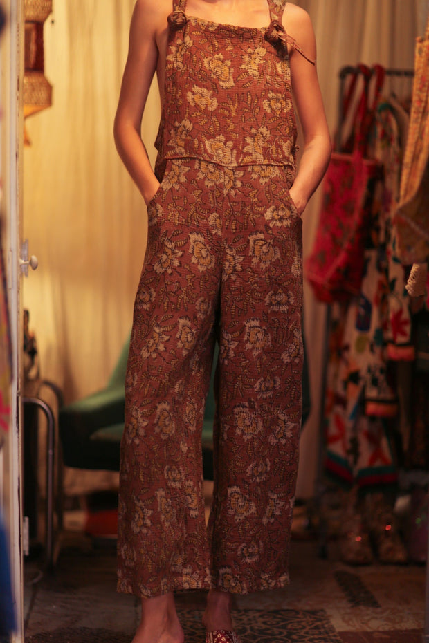 FREYA EMBROIDERED KANTHA BROWN FLORAL - sustainably made MOMO NEW YORK sustainable clothing, embroidered slow fashion