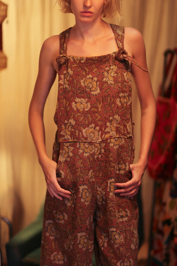 FREYA EMBROIDERED KANTHA BROWN FLORAL - sustainably made MOMO NEW YORK sustainable clothing, embroidered slow fashion