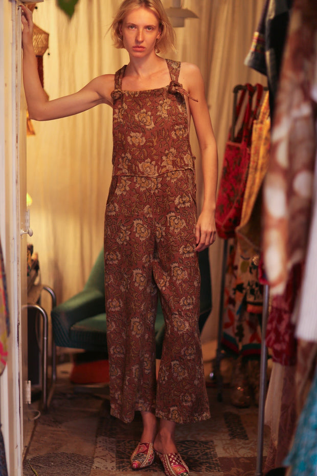 FREYA EMBROIDERED KANTHA BROWN FLORAL - sustainably made MOMO NEW YORK sustainable clothing, embroidered slow fashion