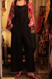 FREYA EMBROIDERED KANTHA DUNGAREES DARKNESS - sustainably made MOMO NEW YORK sustainable clothing, embroidered slow fashion