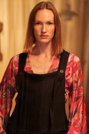 FREYA EMBROIDERED KANTHA DUNGAREES DARKNESS - sustainably made MOMO NEW YORK sustainable clothing, embroidered slow fashion