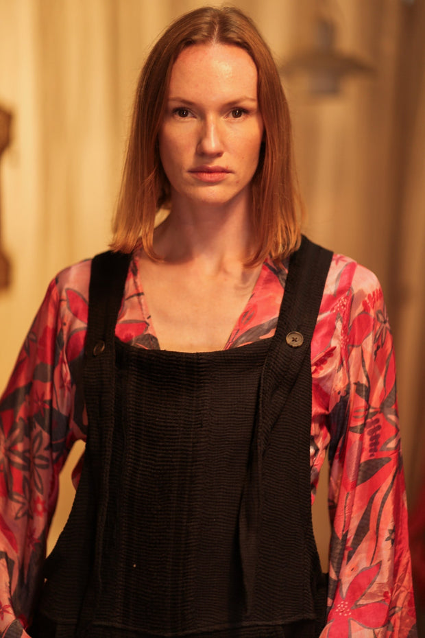 FREYA EMBROIDERED KANTHA DUNGAREES DARKNESS - sustainably made MOMO NEW YORK sustainable clothing, embroidered slow fashion