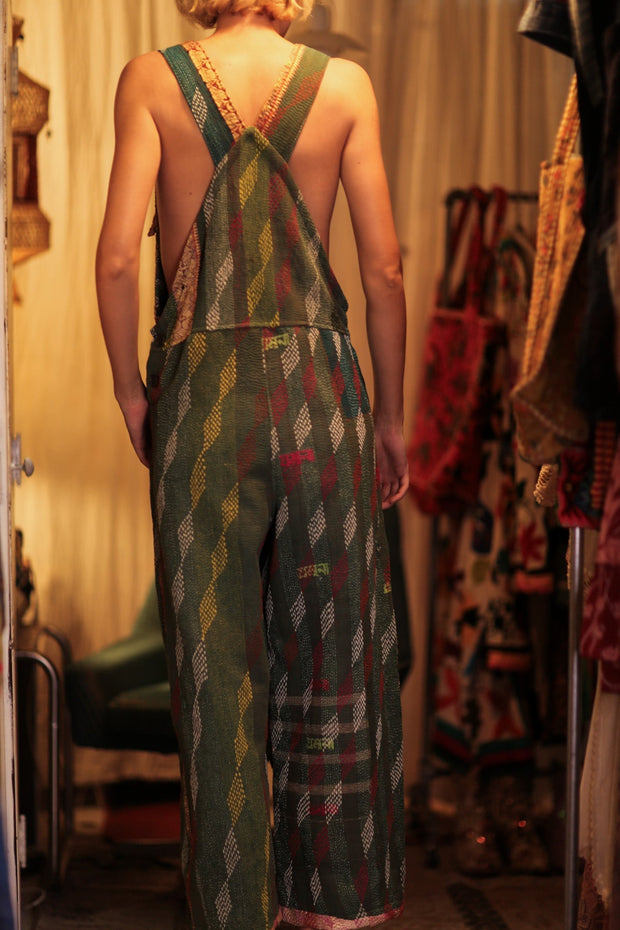 FREYA EMBROIDERED KANTHA DUNGAREES DIAMONDS - sustainably made MOMO NEW YORK sustainable clothing, embroidered slow fashion