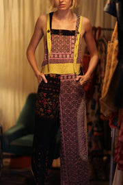 FREYA EMBROIDERED KANTHA DUNGAREES GRAPES - sustainably made MOMO NEW YORK sustainable clothing, embroidered slow fashion