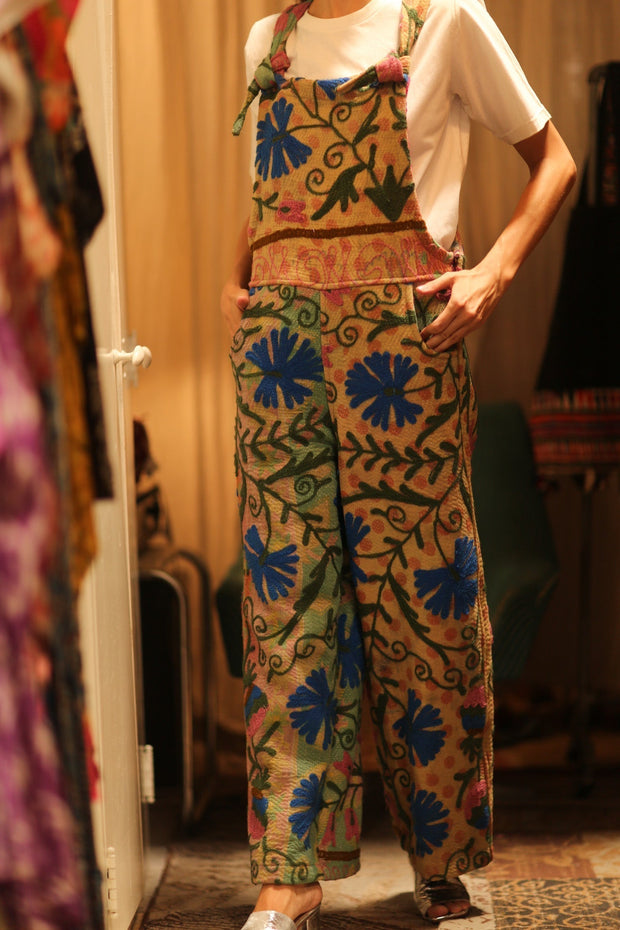 FREYA EMBROIDERED KANTHA JUMPSUIT GREENHOUSE - sustainably made MOMO NEW YORK sustainable clothing, embroidered slow fashion