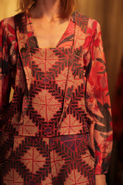 FREYA OVERALLS EMBROIDERED KANTHA GEOMETRIC - sustainably made MOMO NEW YORK sustainable clothing, embroidered slow fashion