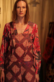 FREYA OVERALLS EMBROIDERED KANTHA GEOMETRIC - sustainably made MOMO NEW YORK sustainable clothing, embroidered slow fashion