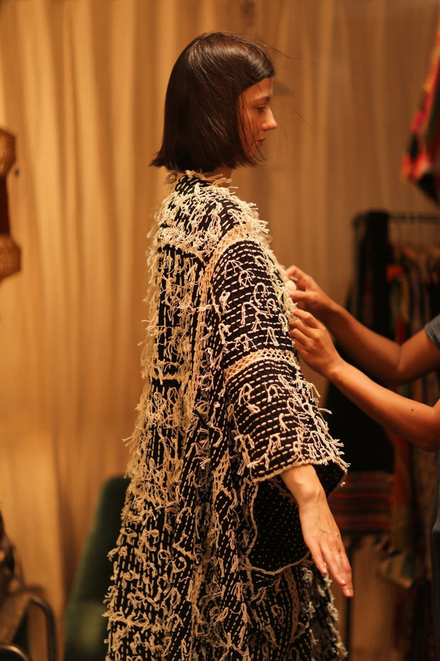 FRINGE KIMONO MATRIXA - sustainably made MOMO NEW YORK sustainable clothing, kimono slow fashion