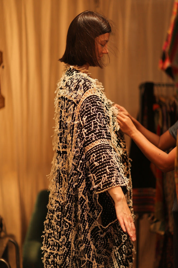 FRINGE KIMONO MATRIXA - sustainably made MOMO NEW YORK sustainable clothing, kimono slow fashion