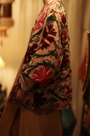 GINEVRA KANTHA EMBROIDERED KIMONO BURGUNDY - sustainably made MOMO NEW YORK sustainable clothing, embellished slow fashion