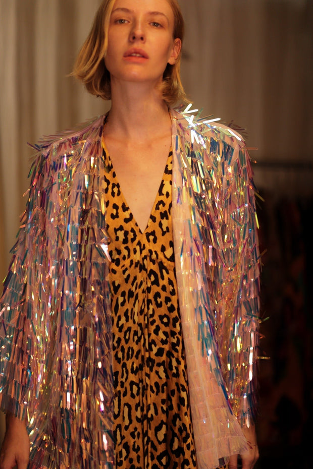 GLITTER SEQUINED SHORT KIMONO FRANKA UNICORN - sustainably made MOMO NEW YORK sustainable clothing, embellished slow fashion