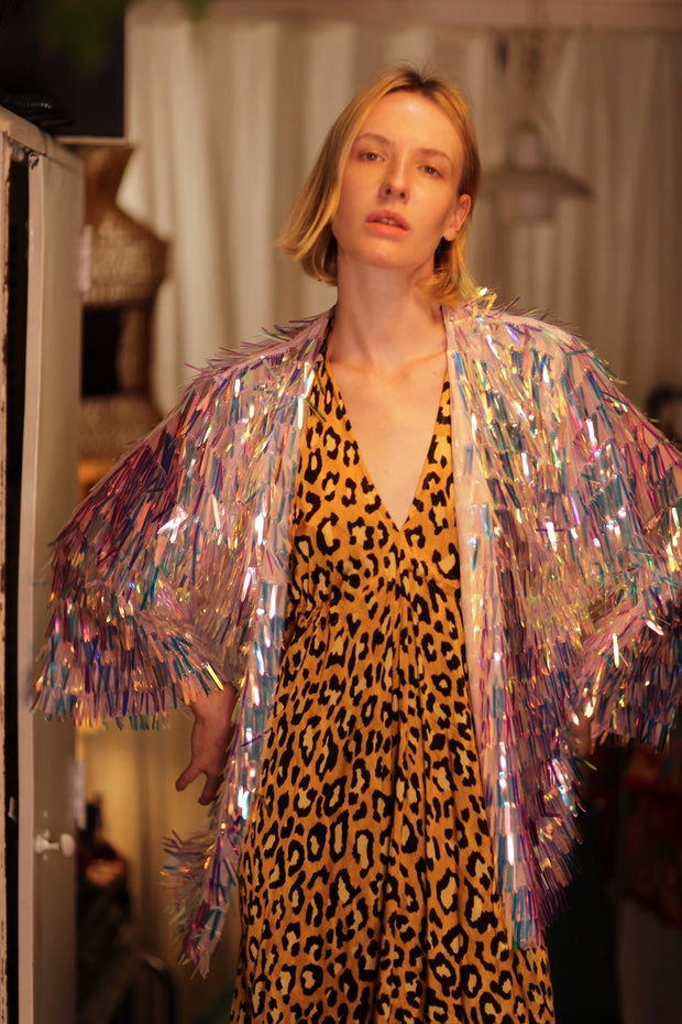 GLITTER SEQUINED SHORT KIMONO FRANKA UNICORN - sustainably made MOMO NEW YORK sustainable clothing, embellished slow fashion