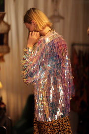 GLITTER SEQUINED SHORT KIMONO FRANKA UNICORN - sustainably made MOMO NEW YORK sustainable clothing, embellished slow fashion
