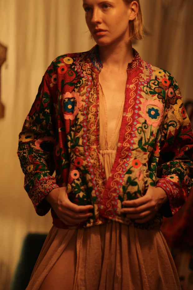 JACKET INGRID FLOWERS EMBROIDERED - sustainably made MOMO NEW YORK sustainable clothing, coatandjacket slow fashion