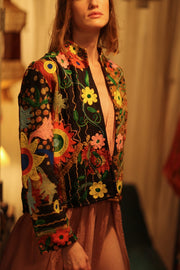 JACKET INGRID LIGHT AND DARK BROWN EMBROIDERED - sustainably made MOMO NEW YORK sustainable clothing, coatandjacket slow fashion