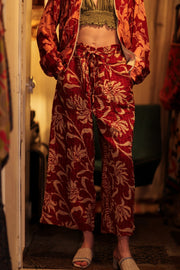 JUDITH KANTHA TROUSERS BURGUNDY BOUQUET - sustainably made MOMO NEW YORK sustainable clothing, embroidered slow fashion