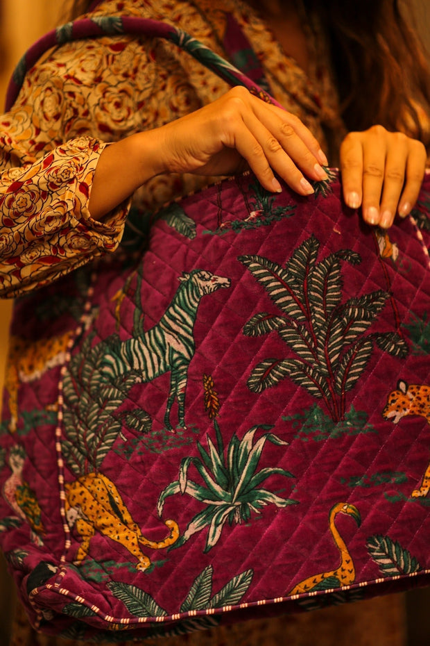 KALI VELVET BAG FUCHSIA SAFARI L - sustainably made MOMO NEW YORK sustainable clothing, bag slow fashion