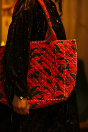 KALI VELVET BAG STRAWBERRY FLORAL M - sustainably made MOMO NEW YORK sustainable clothing, bag slow fashion
