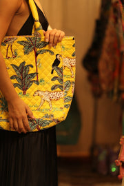 KALI VELVET BAG YELLOW CHEETAH L - sustainably made MOMO NEW YORK sustainable clothing, bag slow fashion