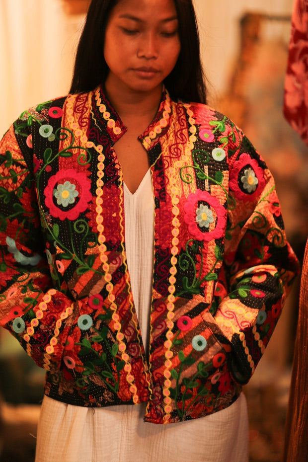 KANTHA EMBROIDERED JACKET INGRID DUSTIN - sustainably made MOMO NEW YORK sustainable clothing, bestseller slow fashion