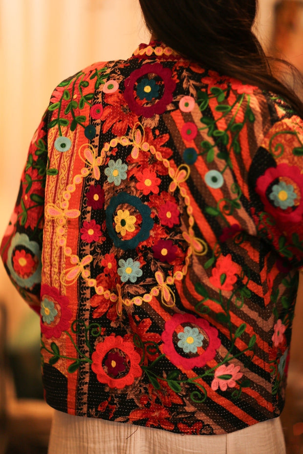 KANTHA EMBROIDERED JACKET INGRID DUSTIN - sustainably made MOMO NEW YORK sustainable clothing, bestseller slow fashion