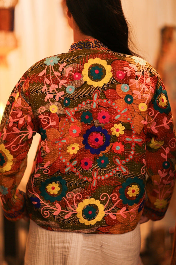 KANTHA EMBROIDERED JACKET INGRID HUGS - sustainably made MOMO NEW YORK sustainable clothing, bestseller slow fashion