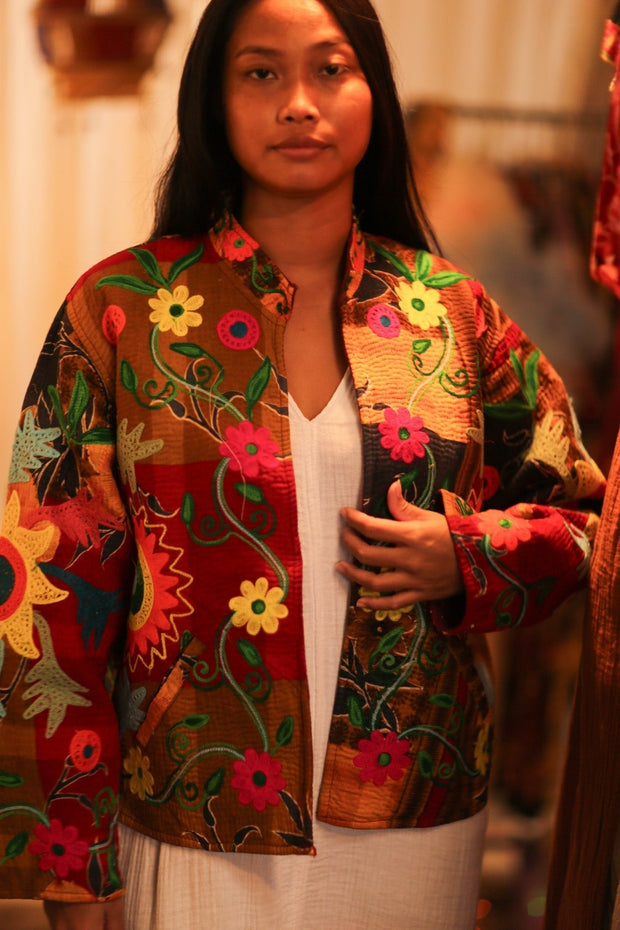 KANTHA EMBROIDERED JACKET INGRID MANU - sustainably made MOMO NEW YORK sustainable clothing, bestseller slow fashion