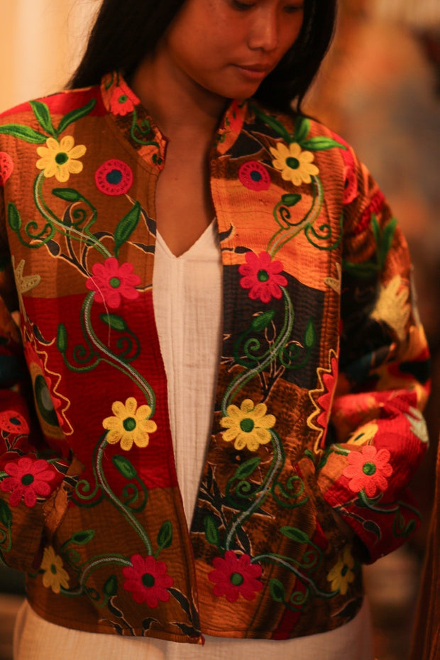 KANTHA EMBROIDERED JACKET INGRID MANU - sustainably made MOMO NEW YORK sustainable clothing, bestseller slow fashion