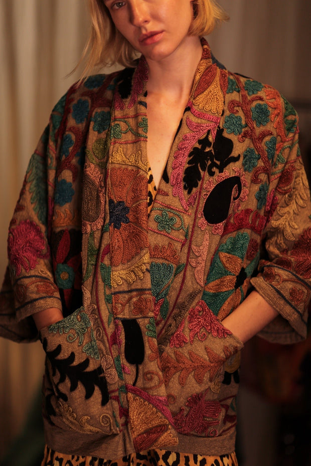 KANTHA EMBROIDERED KIMONO MONTY - sustainably made MOMO NEW YORK sustainable clothing, embellished slow fashion