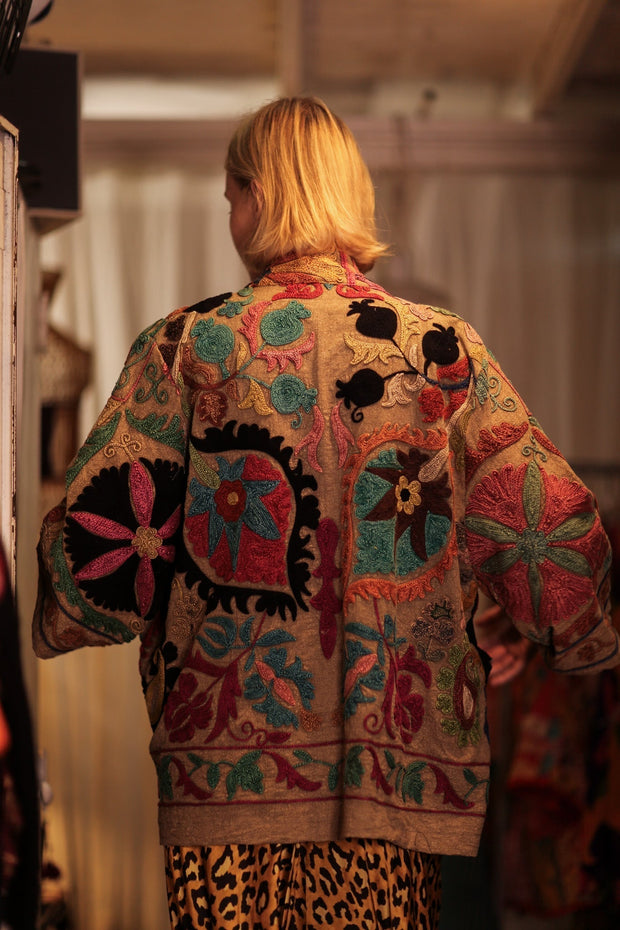 KANTHA EMBROIDERED KIMONO MONTY - sustainably made MOMO NEW YORK sustainable clothing, embellished slow fashion