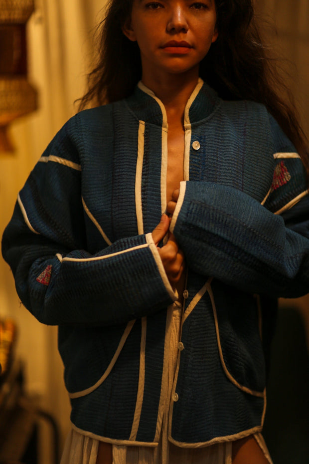 KANTHA JACKET BLUE OCEAN - sustainably made MOMO NEW YORK sustainable clothing, coatandjacket slow fashion