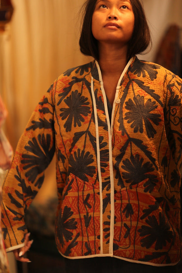 KANTHA JACKET KARAMELICA - sustainably made MOMO NEW YORK sustainable clothing, coatandjacket slow fashion