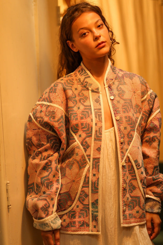 KANTHA JACKET PINK KANDA - sustainably made MOMO NEW YORK sustainable clothing, coatandjacket slow fashion