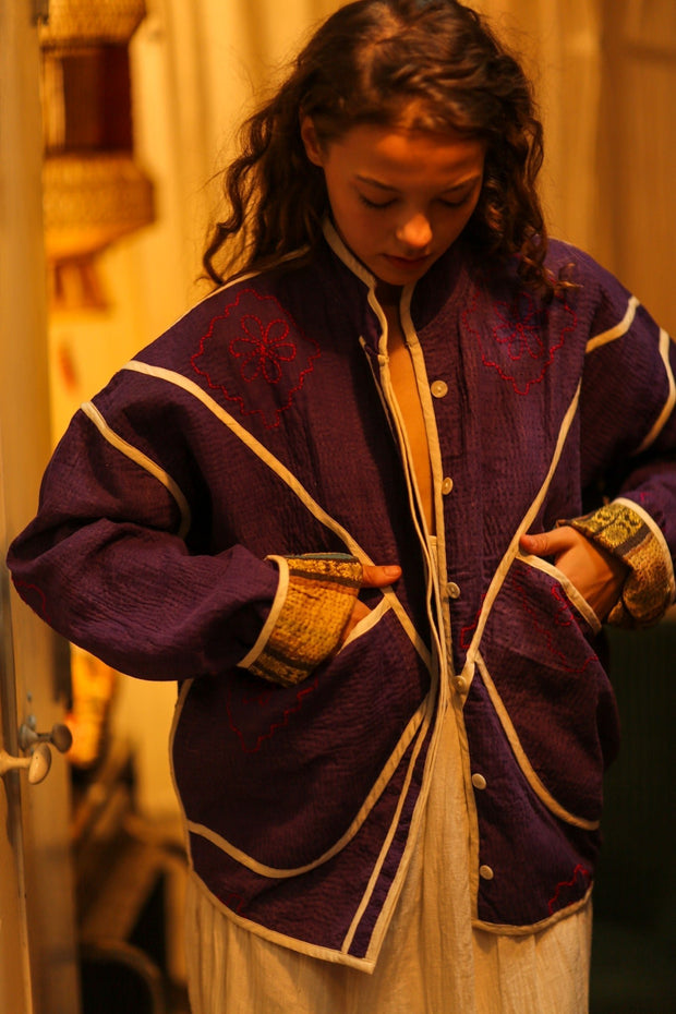 KANTHA JACKET PURPLE VENDOR - sustainably made MOMO NEW YORK sustainable clothing, coatandjacket slow fashion