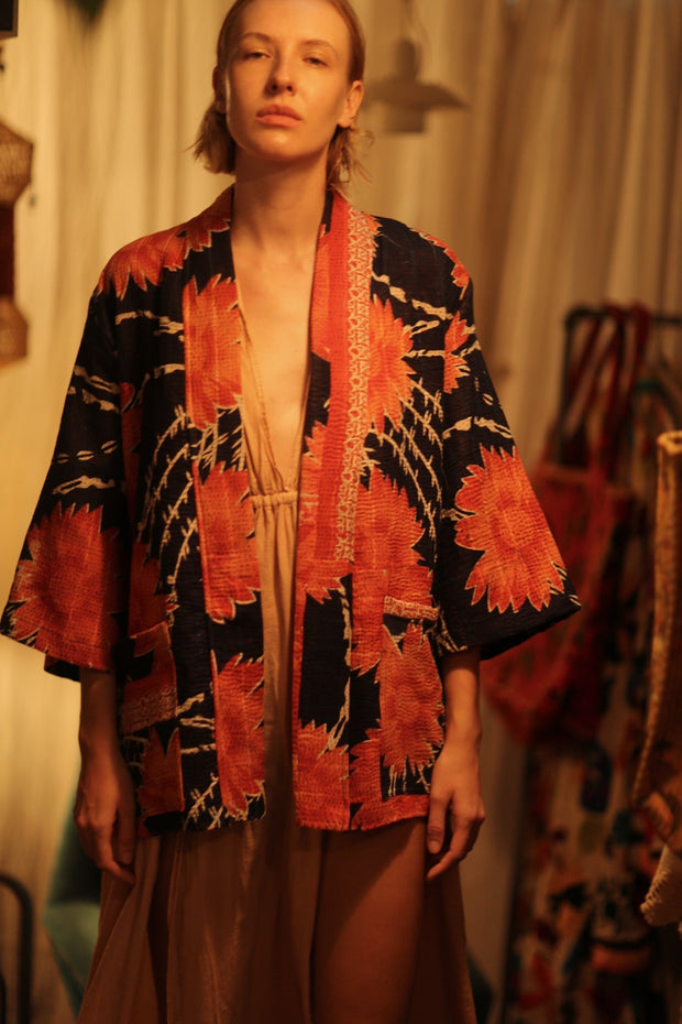 KANTHA SHORT KIMONO RUBYIN - sustainably made MOMO NEW YORK sustainable clothing, Kimono slow fashion