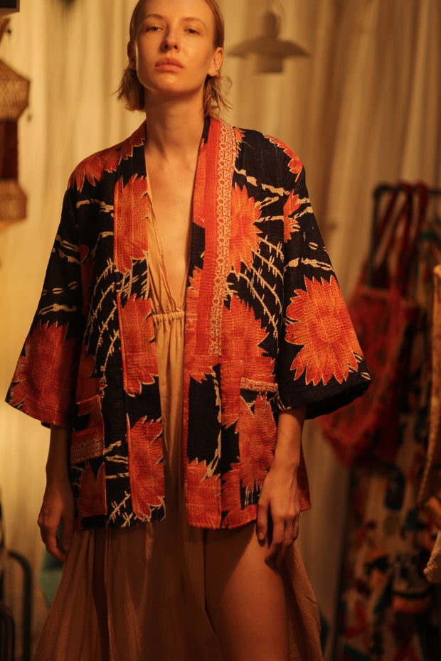 KANTHA SHORT KIMONO RUBYIN - sustainably made MOMO NEW YORK sustainable clothing, Kimono slow fashion