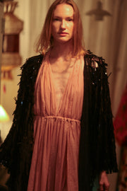 MARION SEQUINED SHORT KIMONO BLACK - sustainably made MOMO NEW YORK sustainable clothing, embellished slow fashion