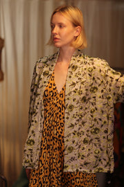 MINTY EMBROIDERED SHORT KIMONO GREEN BOUQUET - sustainably made MOMO NEW YORK sustainable clothing, embellished slow fashion