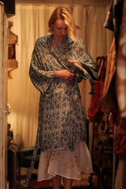 OLIVIA SILK KIMONO GEOMETRIC BLUE - sustainably made MOMO NEW YORK sustainable clothing, new slow fashion