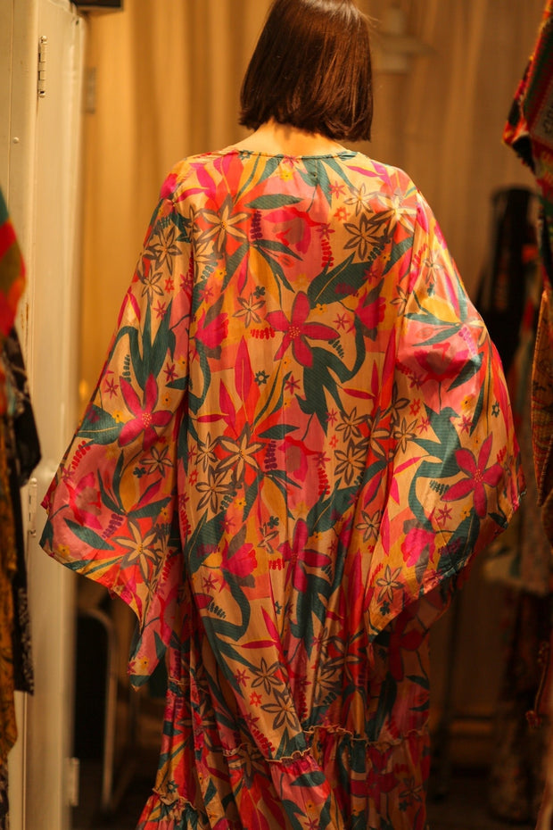 PINK JUNGLE SILK KIMONO PINA - sustainably made MOMO NEW YORK sustainable clothing, kimono slow fashion