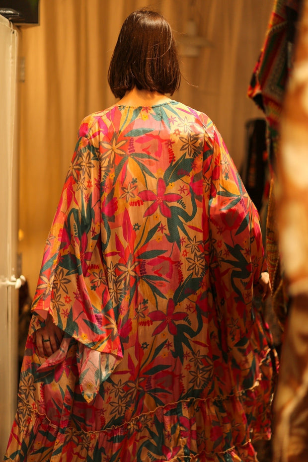 PINK JUNGLE SILK KIMONO PINA - sustainably made MOMO NEW YORK sustainable clothing, kimono slow fashion