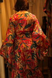 PINK JUNGLE SILK KIMONO PINA - sustainably made MOMO NEW YORK sustainable clothing, kimono slow fashion