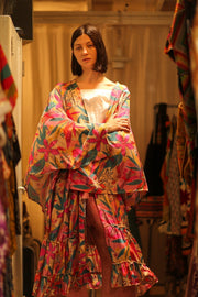 PINK JUNGLE SILK KIMONO PINA - sustainably made MOMO NEW YORK sustainable clothing, kimono slow fashion