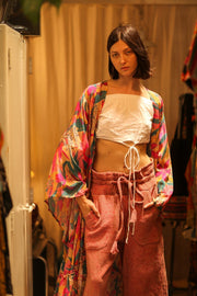 PINK JUNGLE SILK KIMONO PINA - sustainably made MOMO NEW YORK sustainable clothing, kimono slow fashion