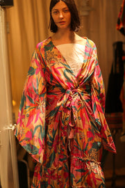 PINK JUNGLE SILK KIMONO PINA - sustainably made MOMO NEW YORK sustainable clothing, kimono slow fashion