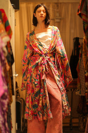 PINK JUNGLE SILK KIMONO PINA - sustainably made MOMO NEW YORK sustainable clothing, kimono slow fashion