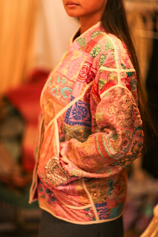PINK PATCHWORK JACKET FRINA - sustainably made MOMO NEW YORK sustainable clothing, bestseller slow fashion