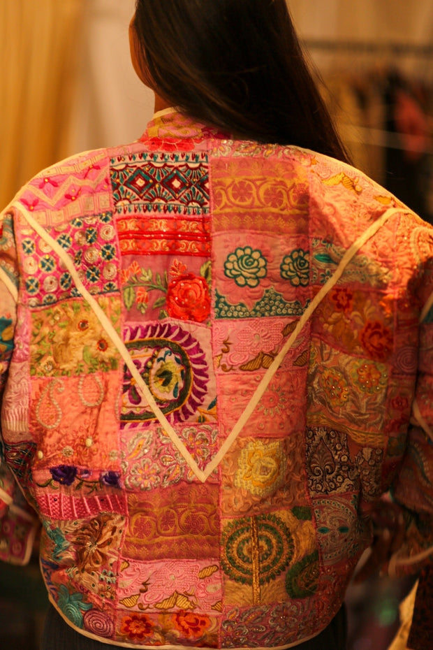 PINK PATCHWORK JACKET FRINA - sustainably made MOMO NEW YORK sustainable clothing, bestseller slow fashion